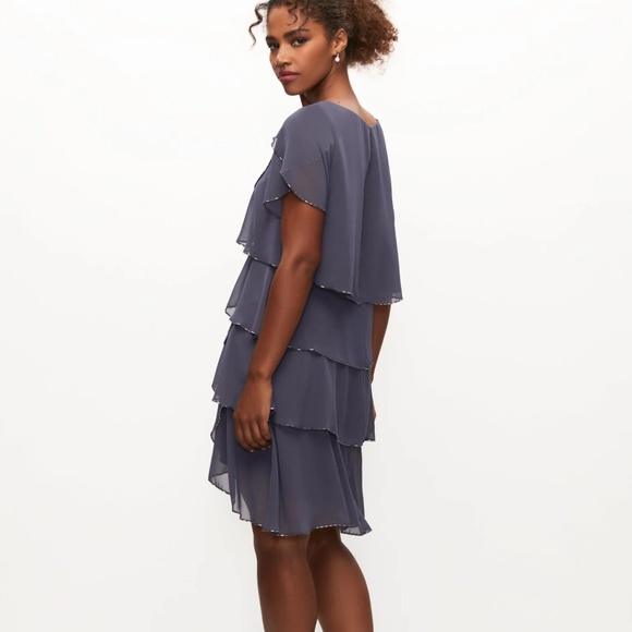 Sz 14P Tiered Ruffle Chiffon Dress Smoky Grey - Picture 8 of 12
